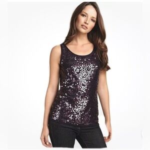 NWOT EILEEN FISHER Merino Wool Scoop Neck Purple Sequin Tank In Eggplant